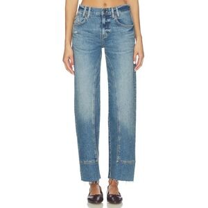 Free People We The Free Risk Taker Jeans Size 27 Mid Rise Straight Leg Raw Hem
